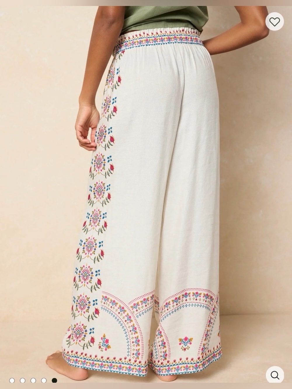 NATURAL LIFE Cream Wide-Leg Palazzo Pant with Multicolor Design size XL - Picture 3 of 9
